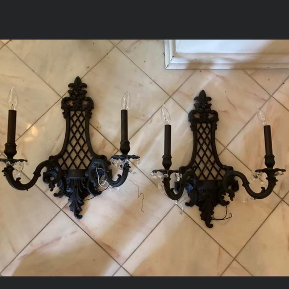 Two matching wall sconce light fixtures